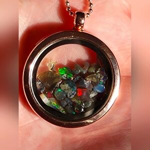 30mm Gold Pendant w/ Black Ethiopian Fire Opal Chips 2-5mm